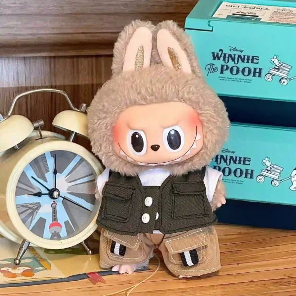 10cm cotton labubu doll clothes khaki cargo pants vest outfit