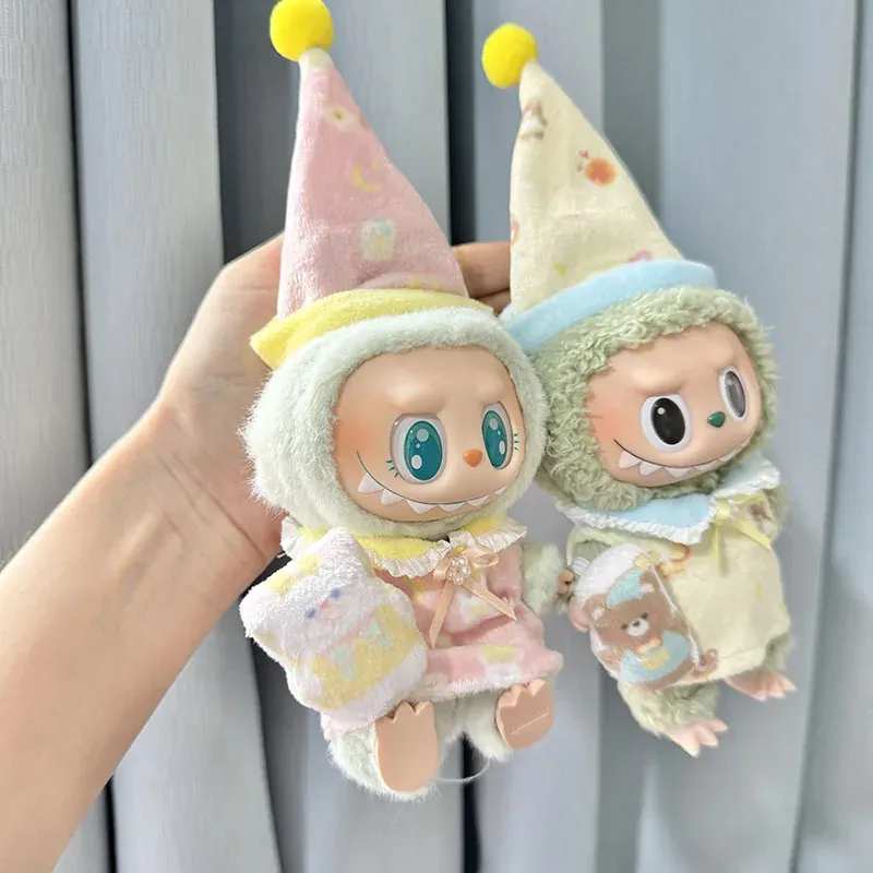 15 17cm Labubu doll clothes pastel green pajama set with accessories