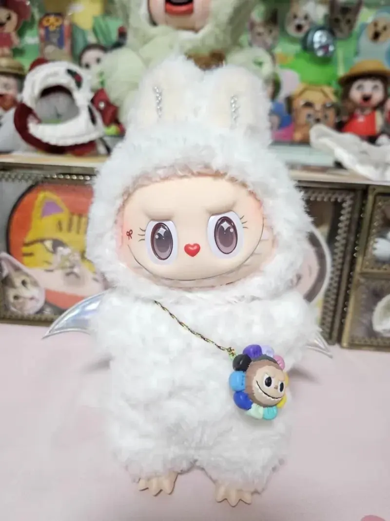 15 17cm labubu doll bunny monster costume with iridescent bat wings