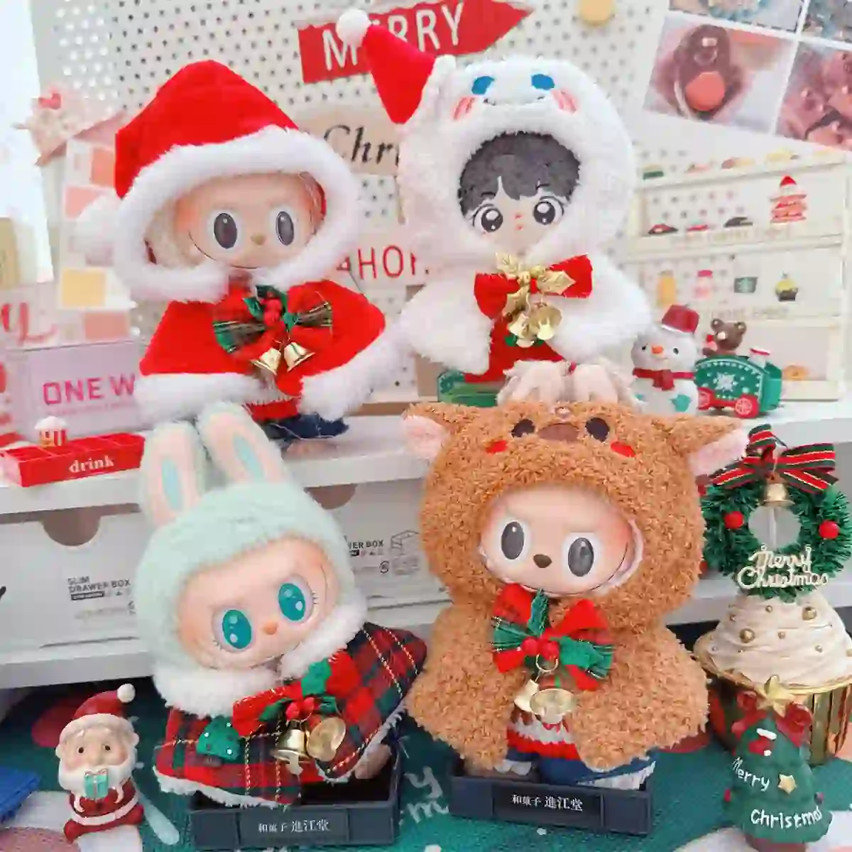 15 17cm labubu doll christmas outfit with santa hat