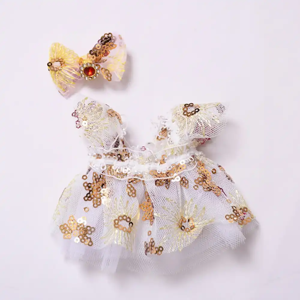 15 17cm doll clothes sequined dress headband purse