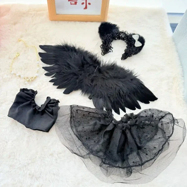 15 17cm labubu doll accessories black angel wings dress