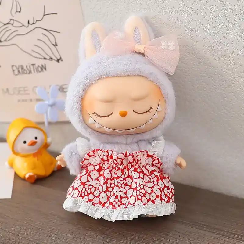 15 17cm labubu doll bunny costume sitting pose outfit