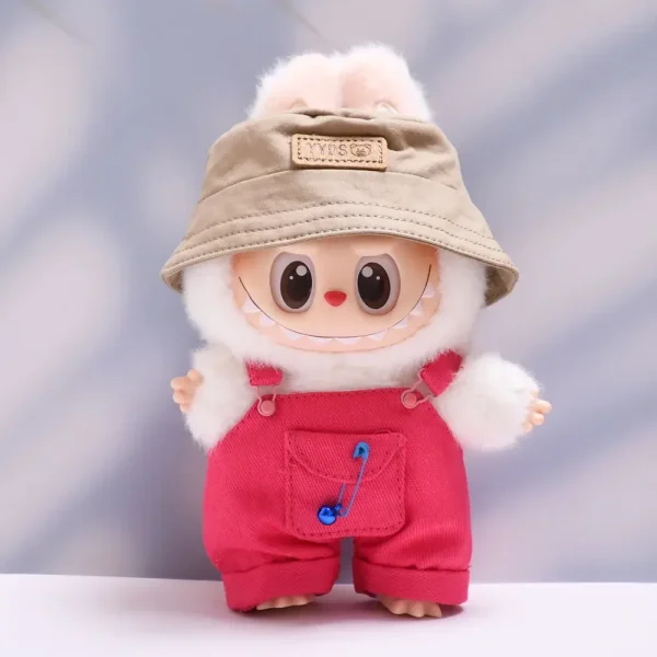 15 17cm labubu doll bunny outfit set with bucket hat
