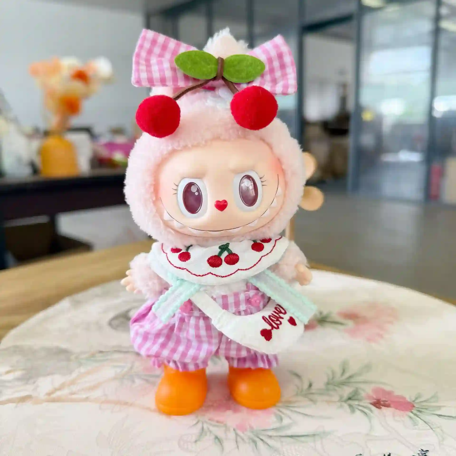 15 17cm labubu doll cherry outfit summer picnic theme