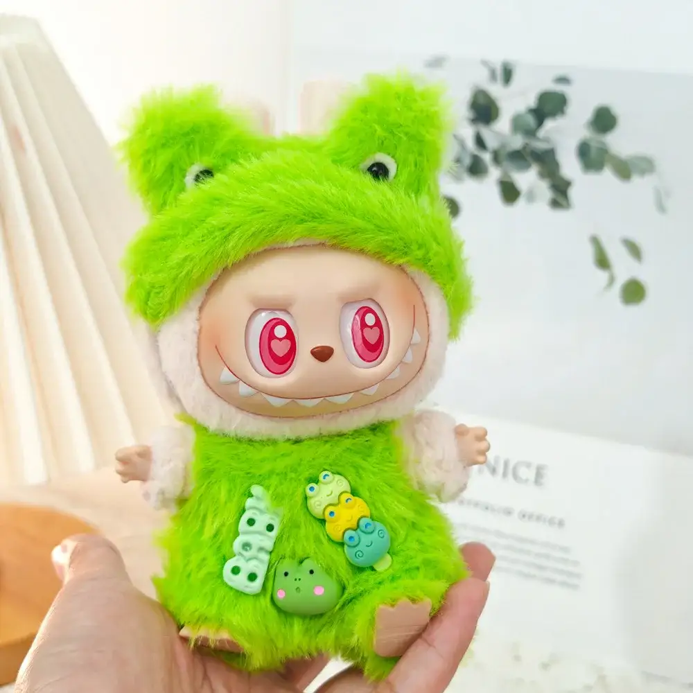 15 17cm labubu doll frog costume outfit with extra buttons