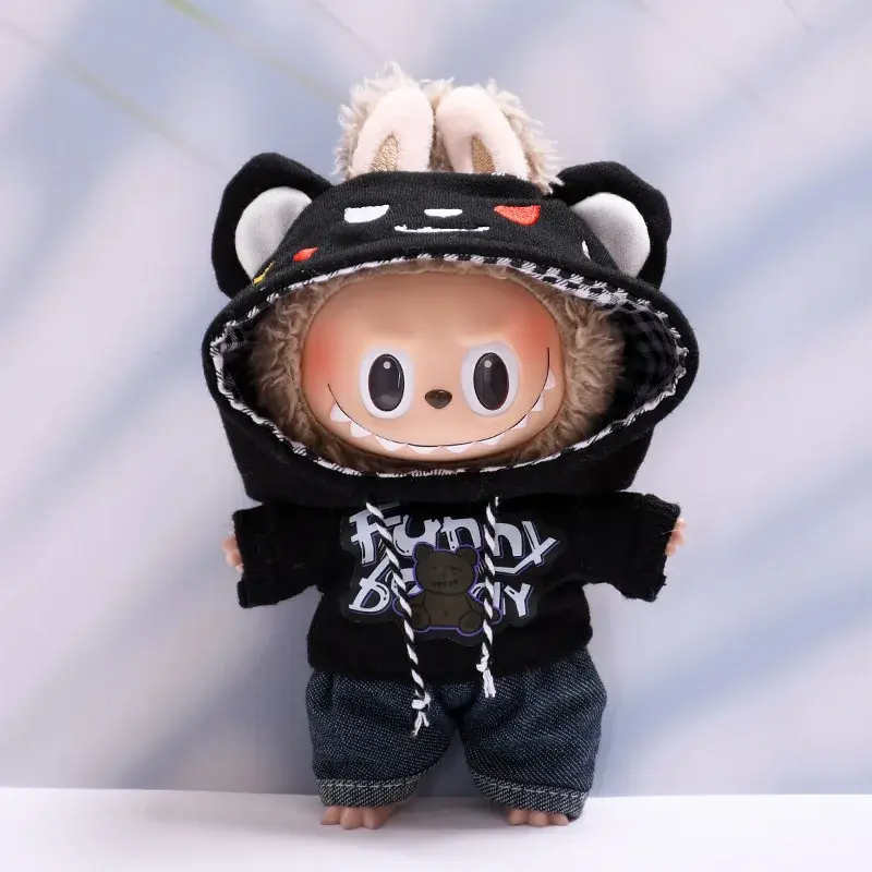 15 17cm labubu doll hoodie outfit with checkered lining