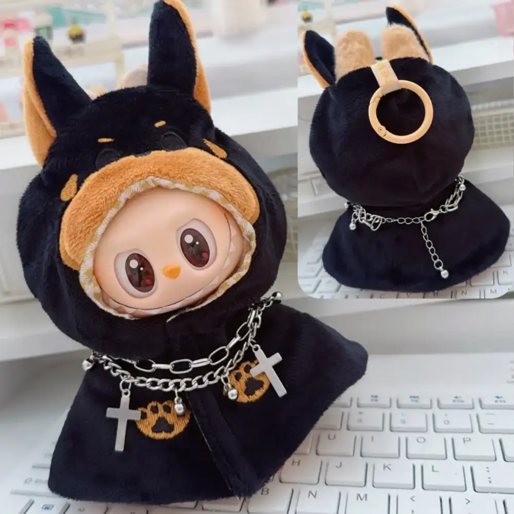 15 17cm labubu doll plush animal hooded cloak charming accessories