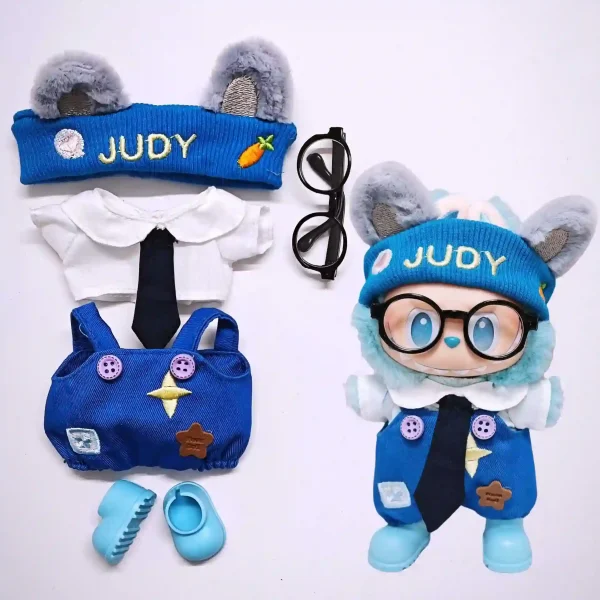 15 17cm labubu doll red overalls outfit set with nick judy hat