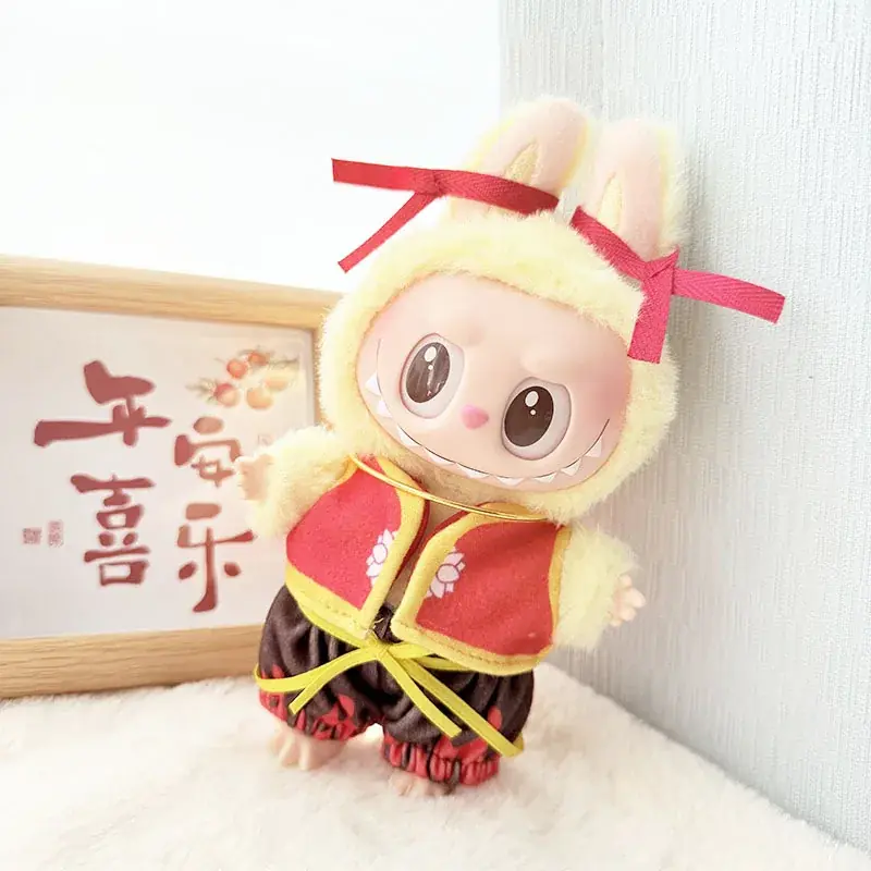 15 17cm labubu i ii doll clothes red vest shorts set