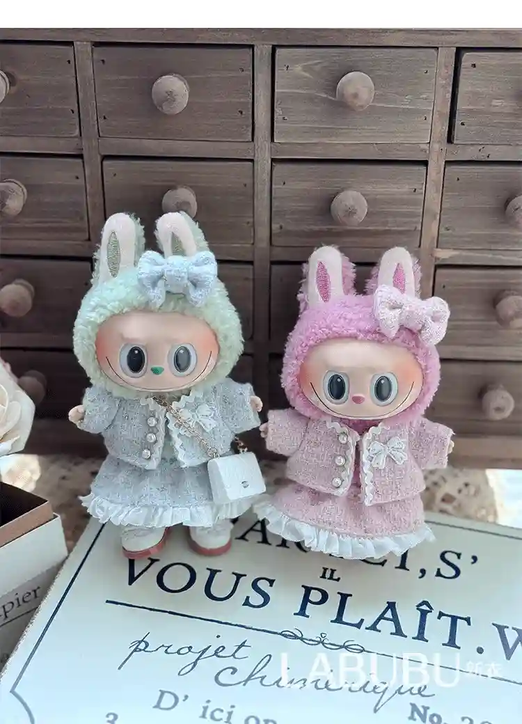 15cm 17cm labubu doll clothes pastel tweed jacket dress