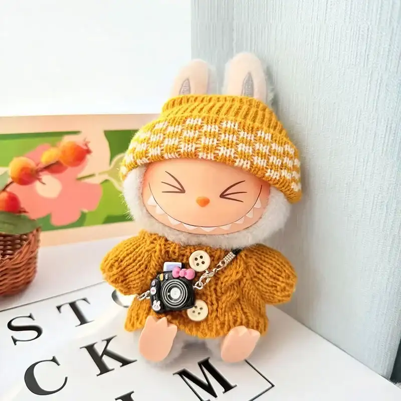 15cm 17cm labubu doll outfit knitted sweater hat camera accessory