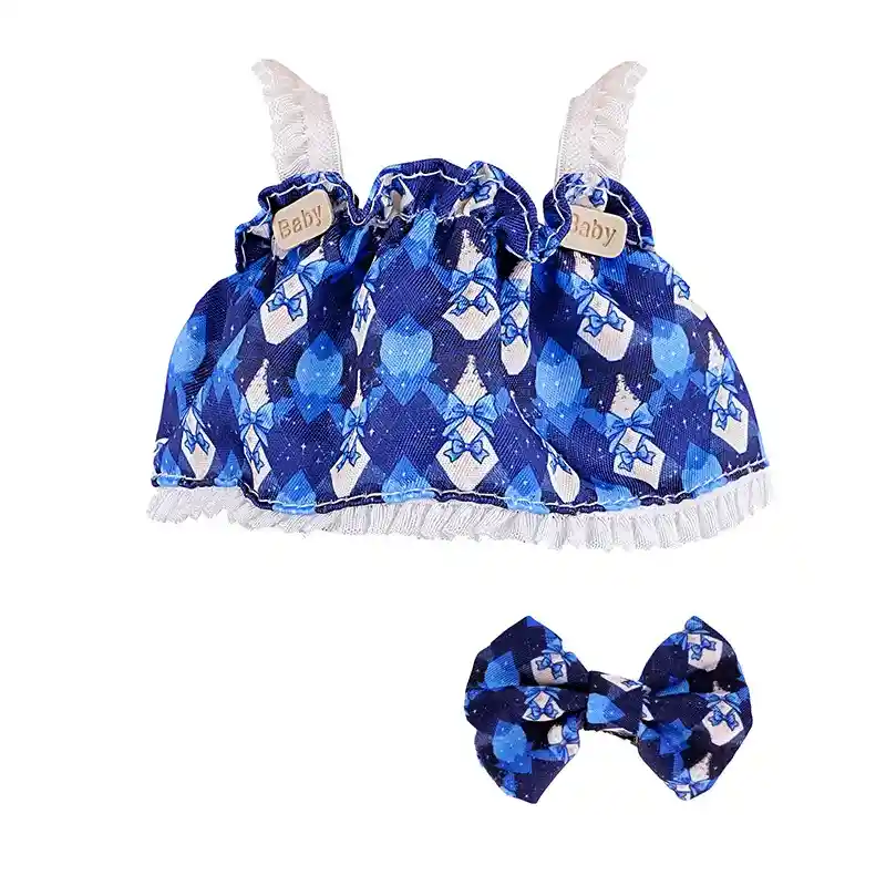 15cm 17cm labubu doll summer outfit plaid dress and matching bow