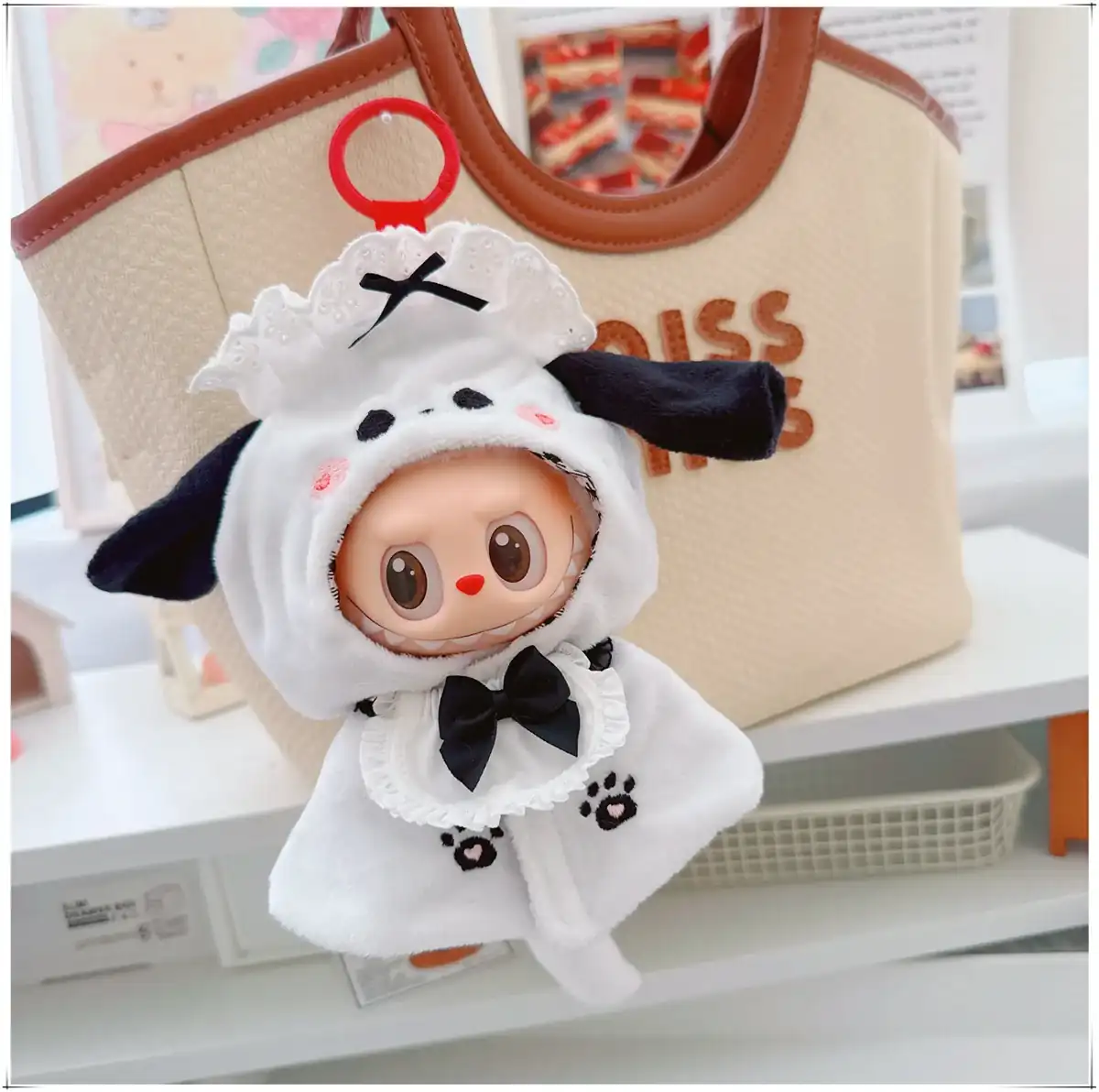 15cm labubu doll clothes plush cotton animal hooded cloak doberman