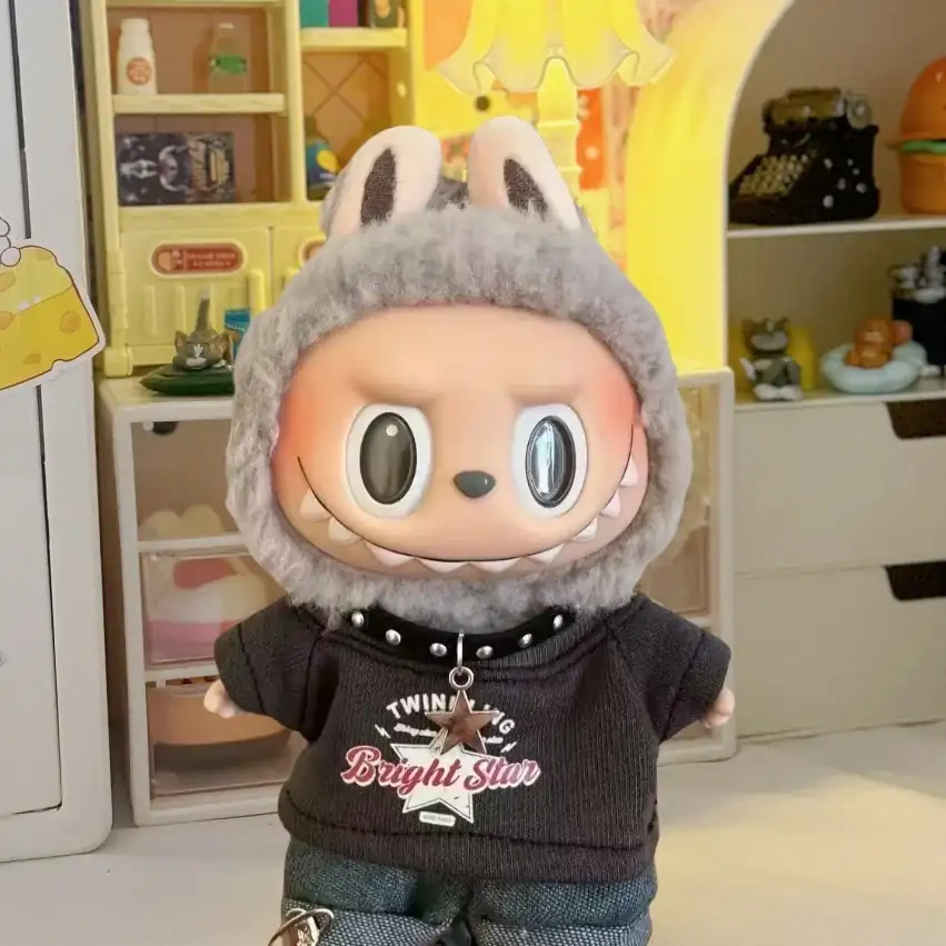 15cm labubu doll outfit twinkling bright star grey tshirt