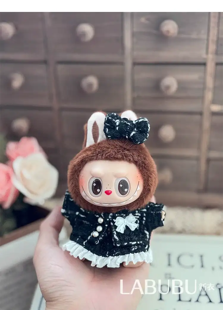 15cm labubu doll pastel tweed outfit with accessories