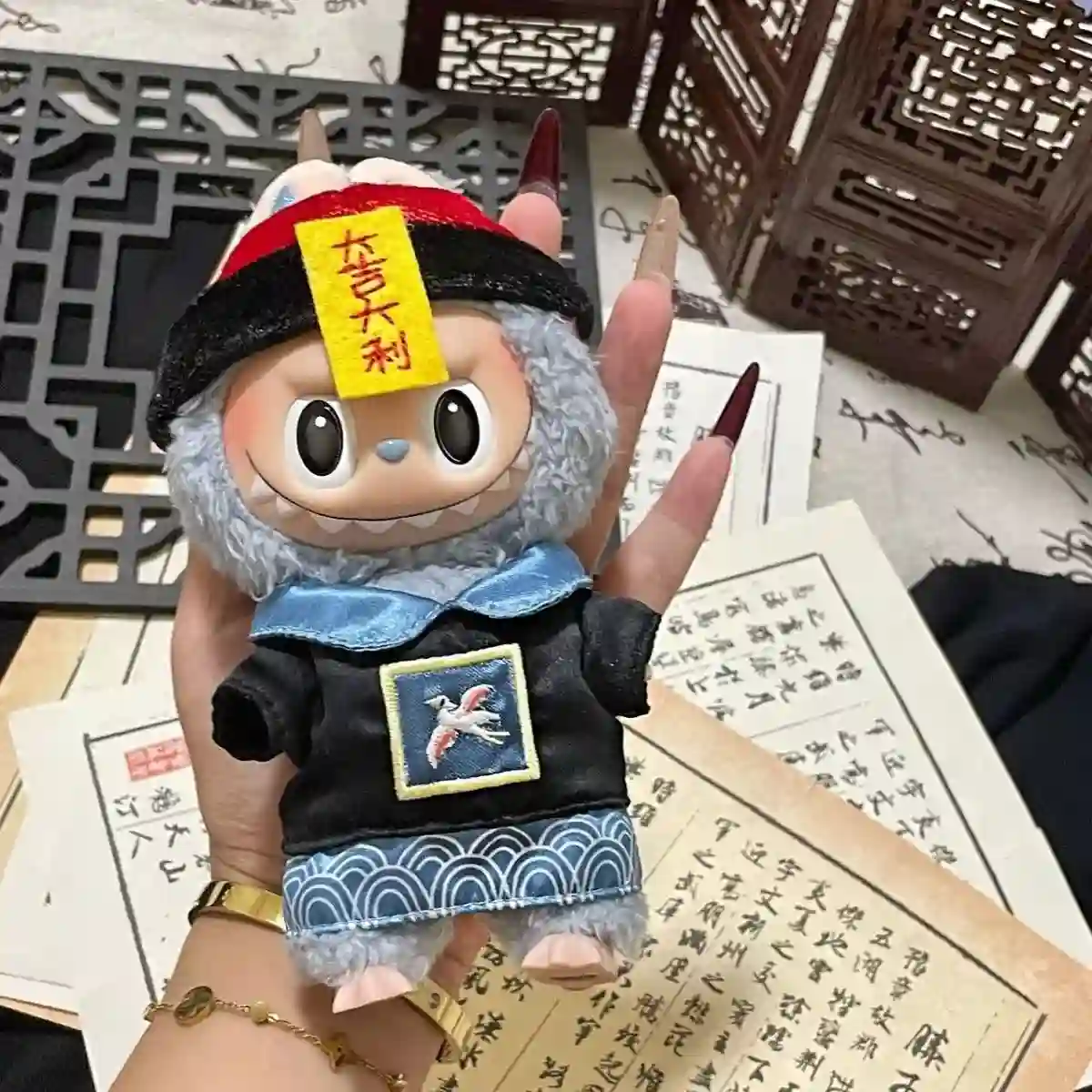 17cm Labubu Chinese New Year costume with great fortune hat