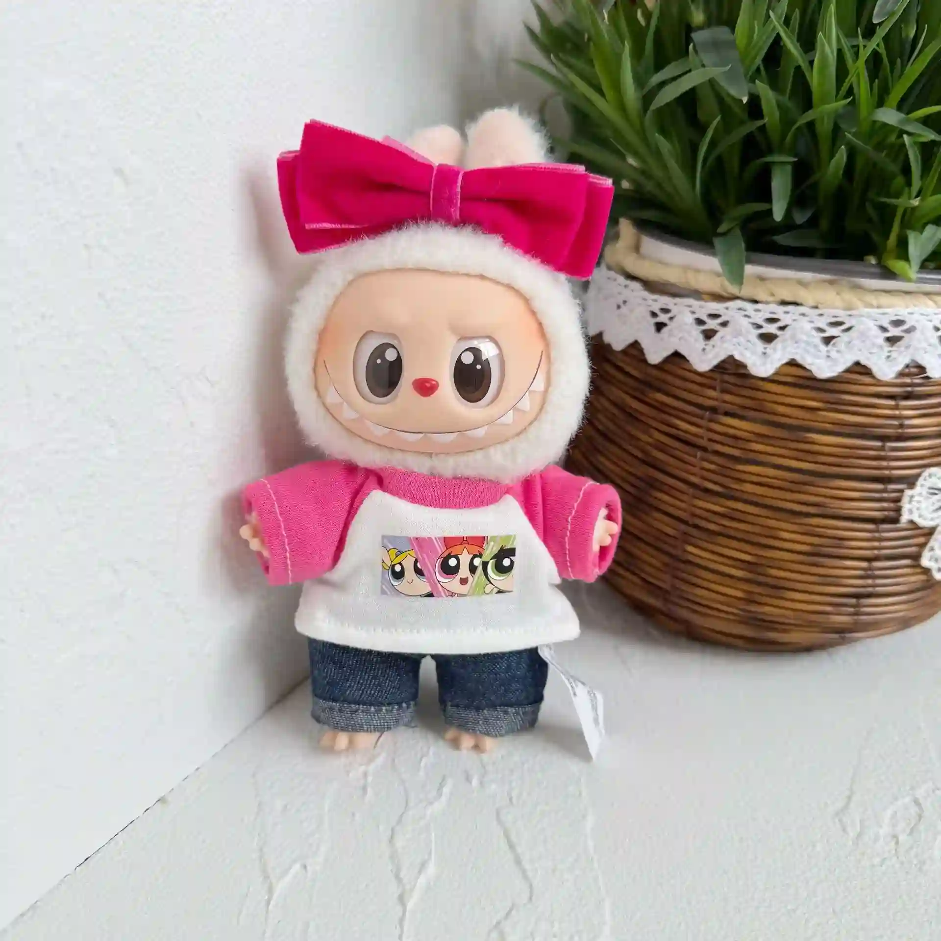 17cm Labubu Pink Powerpuff Girls Outfit Set for Dolls