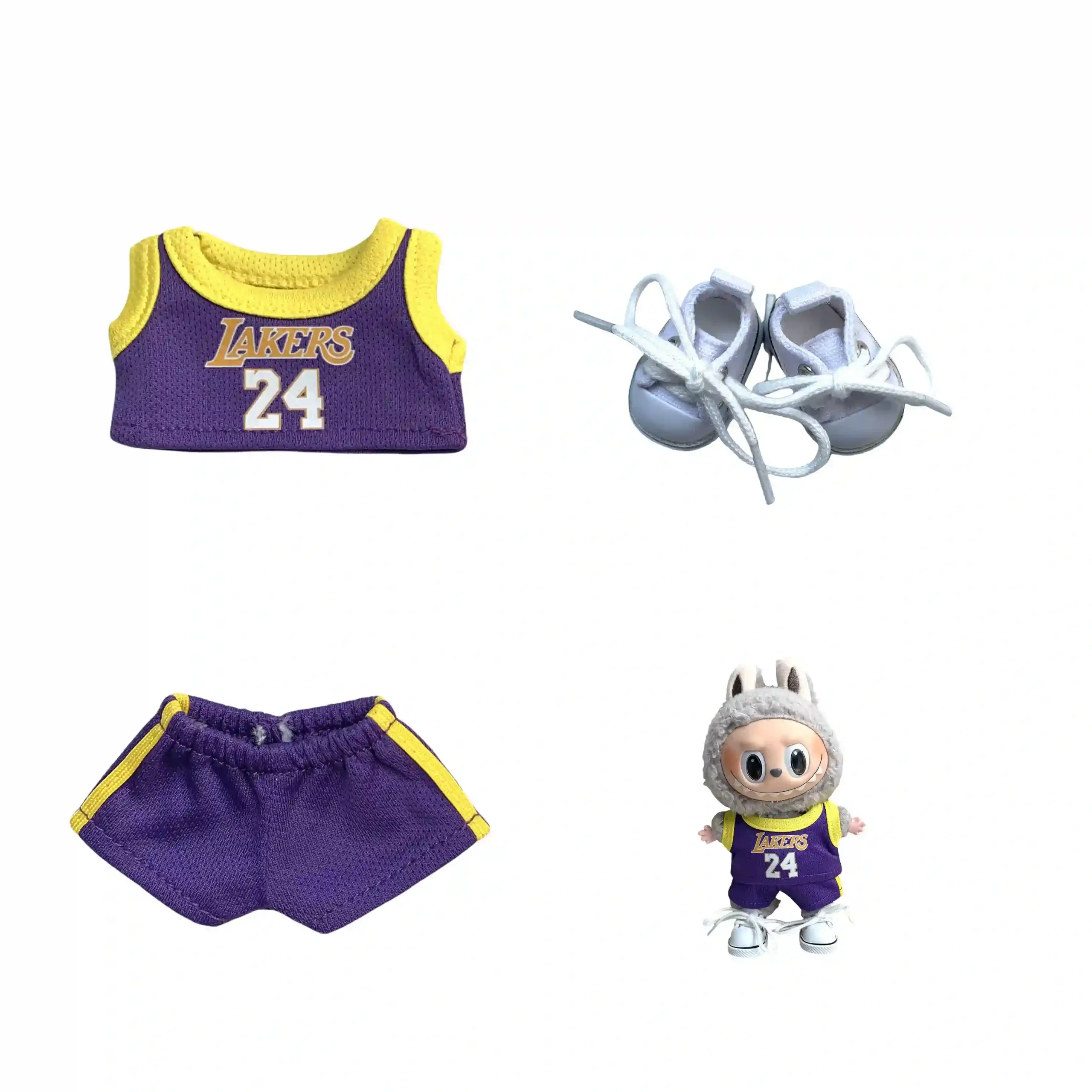 17cm Labubu basketball jersey outfit set purple and yellow scaled