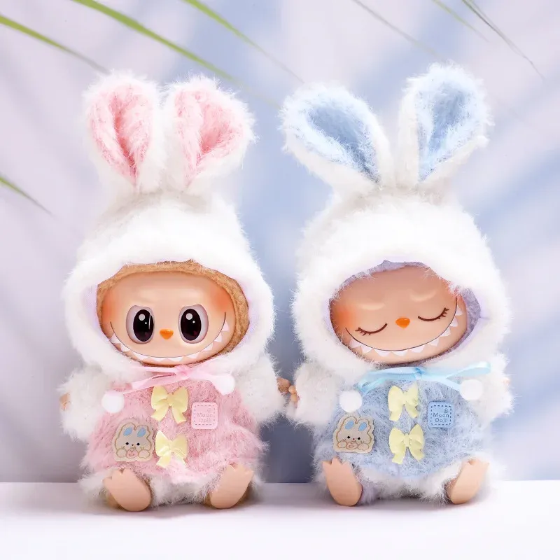 17cm Labubu bunny costume outfit pastel pink plush doll clothes