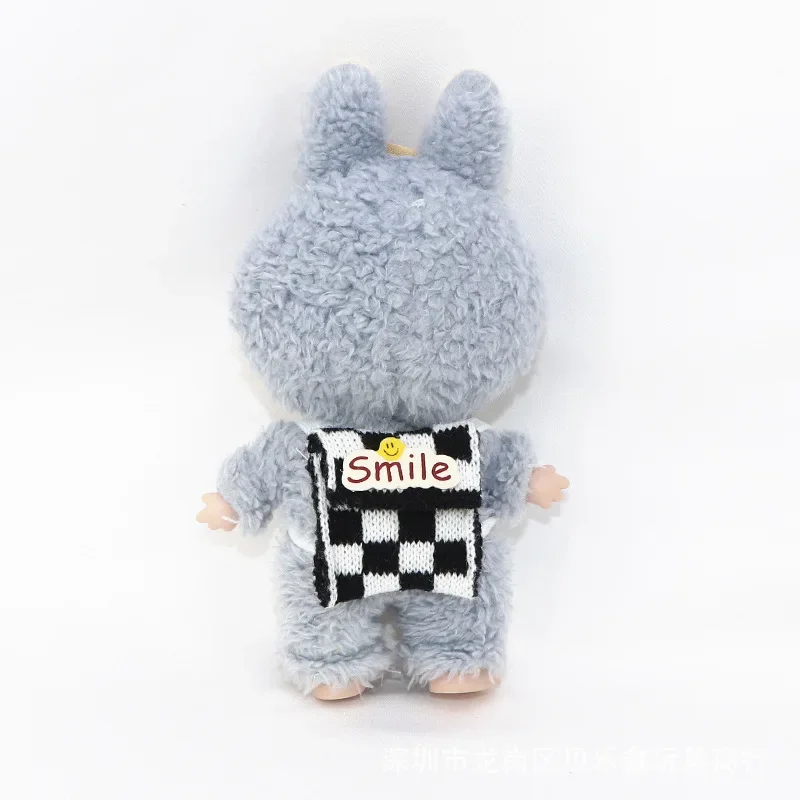 17cm Labubu bunny costume with checkered backpack outfit