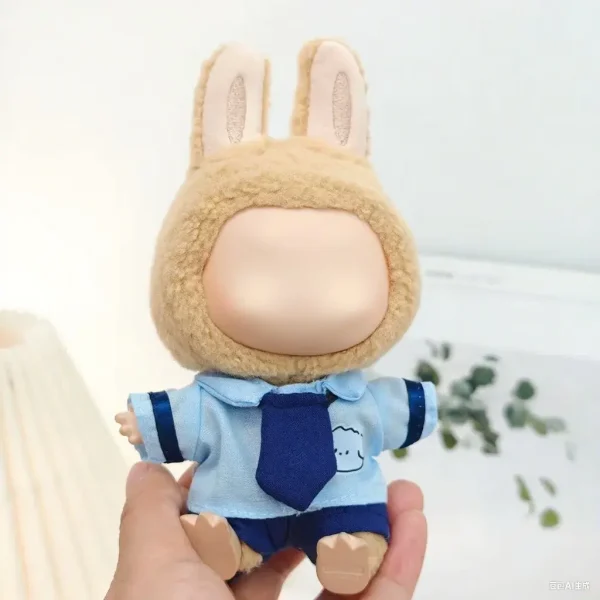 17cm Labubu compatible bunny outfit with pearl bow accessory