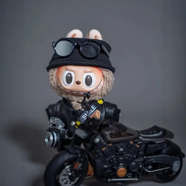 17cm Labubu doll accessories black leather jacket and pants set