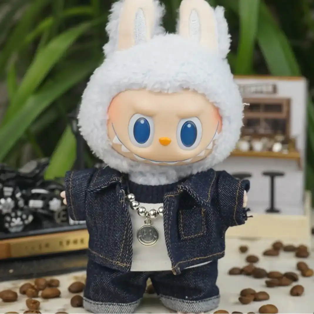 17cm Labubu doll accessories denim outfit set for collectors