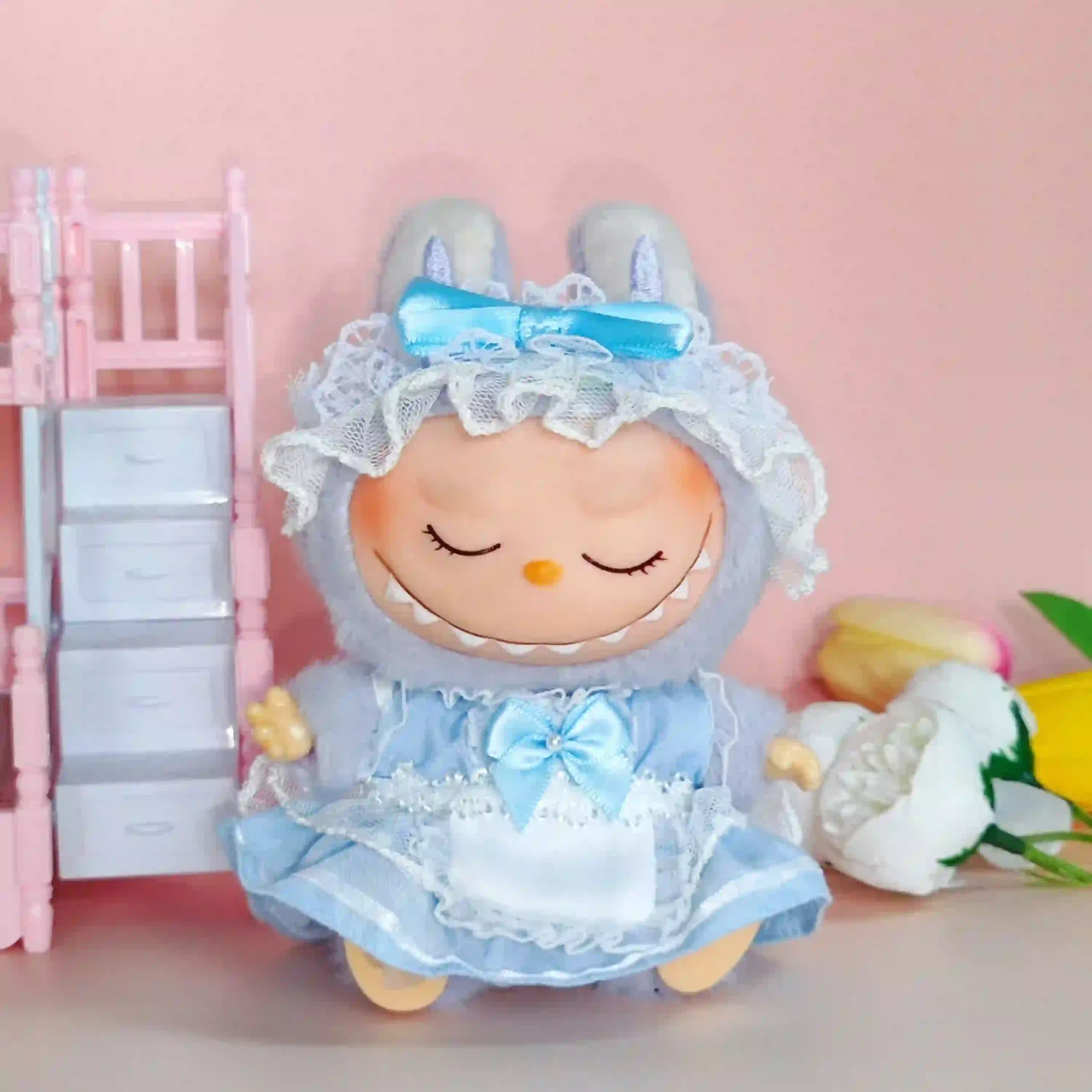 17cm Labubu doll accessories maid outfit and keychain scaled