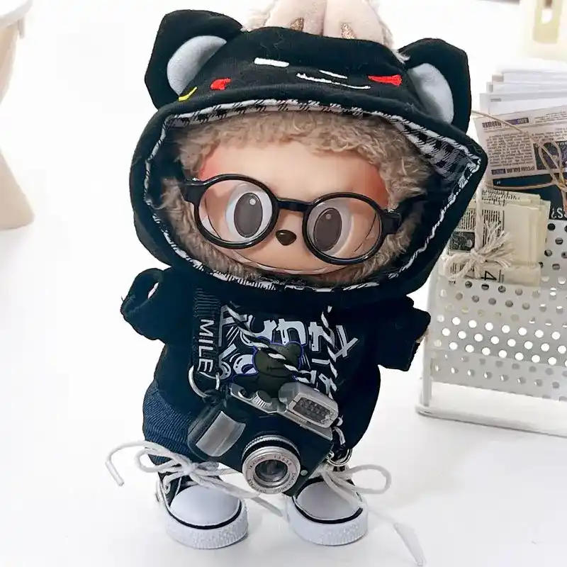 17cm Labubu doll bear hoodie outfit set korea kpop style