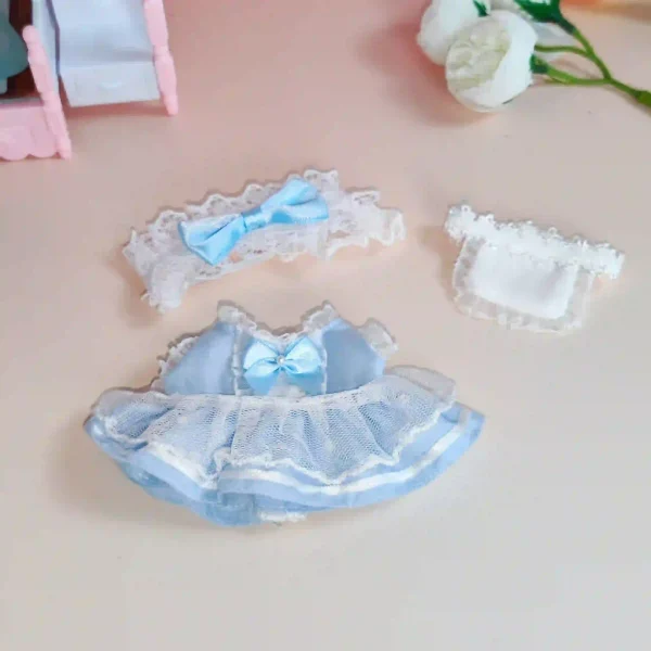 17cm Labubu doll black lace maid dress and bonnet set