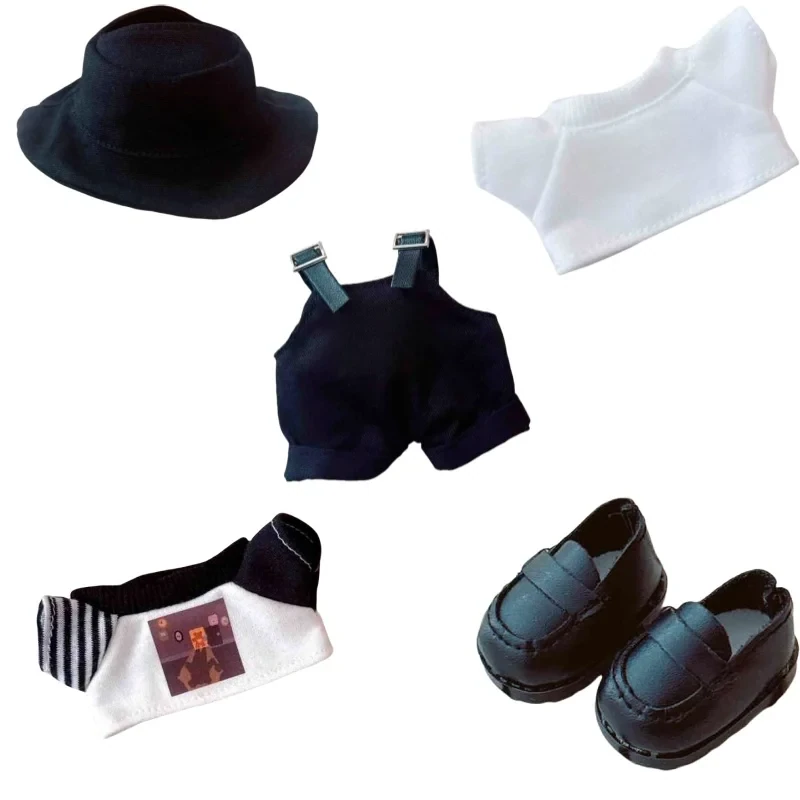 17cm Labubu doll black overalls outfit with hat and shoes