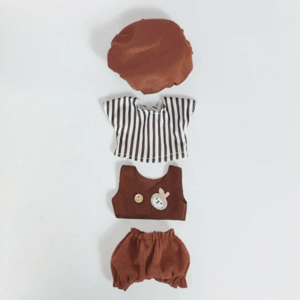 17cm Labubu doll brown corduroy outfit and beret set