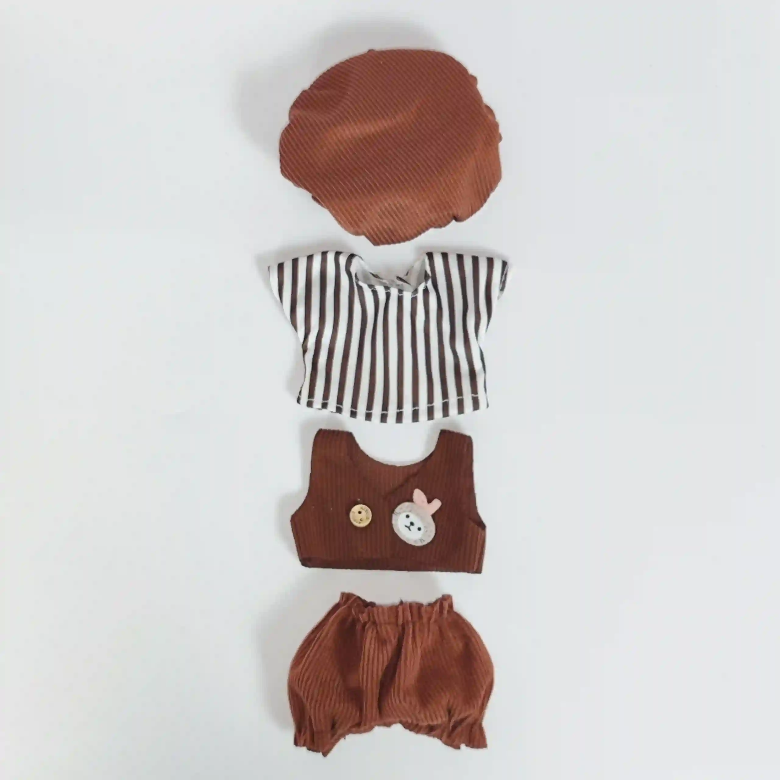 17cm Labubu doll brown corduroy outfit and beret set