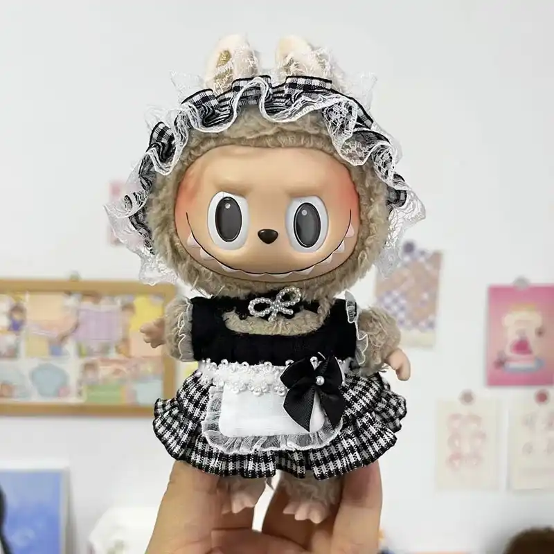 17cm Labubu doll bunny outfit denim jacket and pants