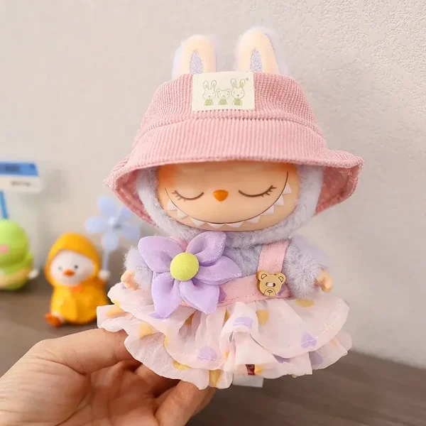 17cm Labubu doll bunny outfit pastel dress set