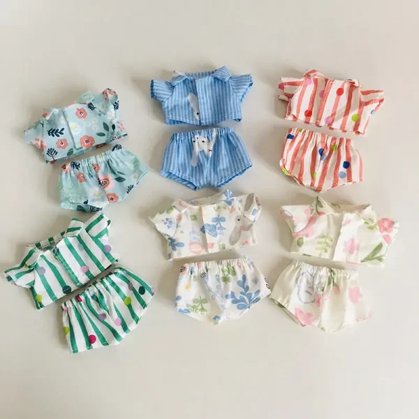 17cm Labubu doll bunny pajama set pastel floral