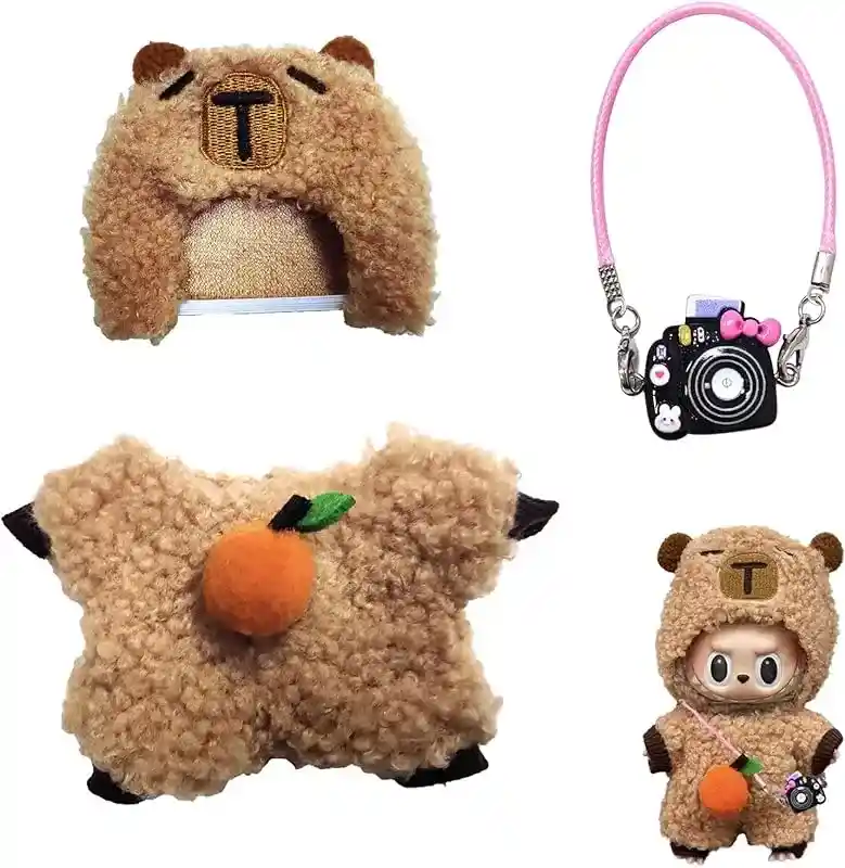 17cm Labubu doll clothes brown corduroy overall outfit set