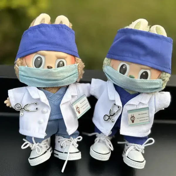 17cm Labubu doll clothes doctor uniform with stethoscope