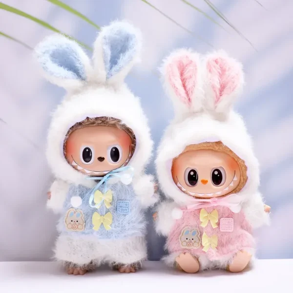 17cm Labubu doll clothes luxury bunny jumpsuit and ears set