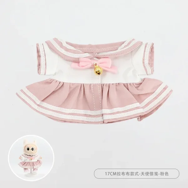 17cm Labubu doll clothes sailor dress outfit blush pink charming bow