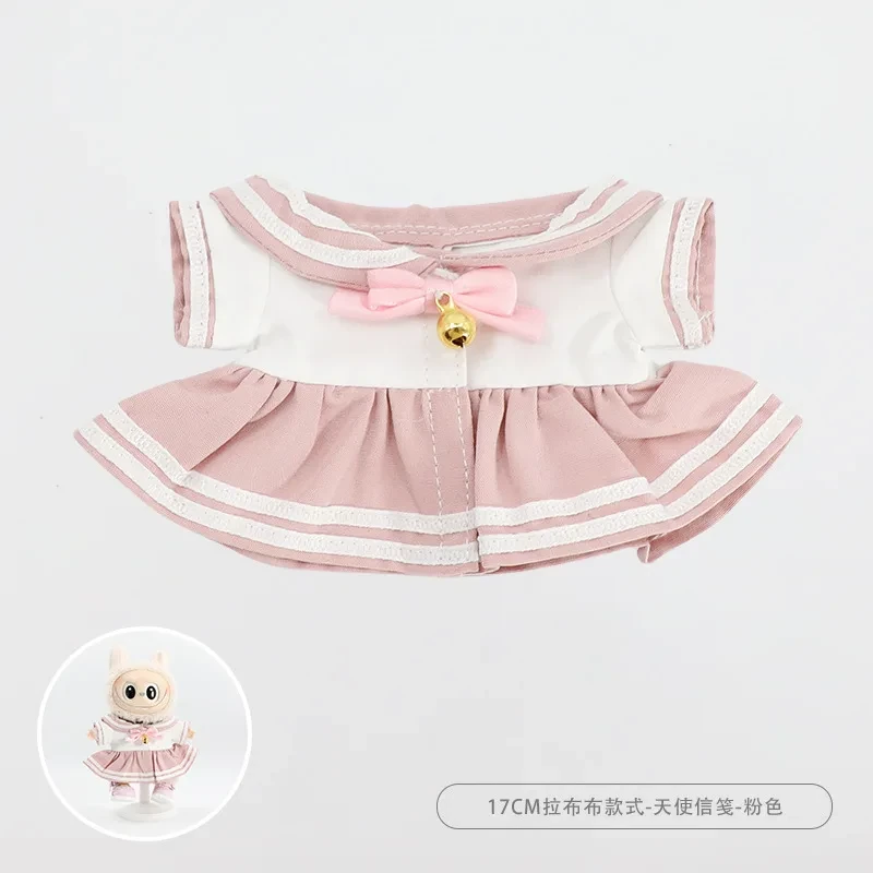 17cm Labubu doll clothes sailor dress outfit blush pink charming bow