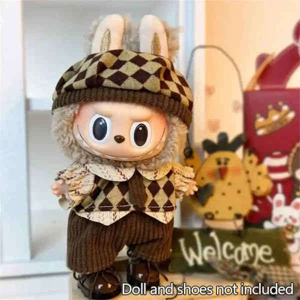 17cm Labubu doll clothes set featuring playful patches details