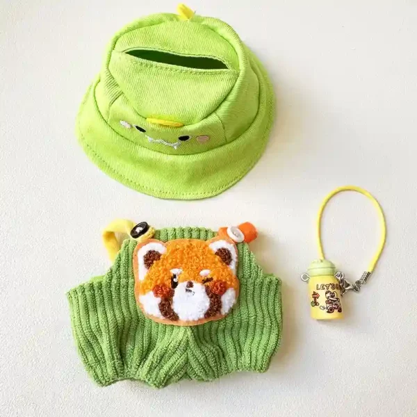 17cm Labubu doll clothes set red panda overalls and hat