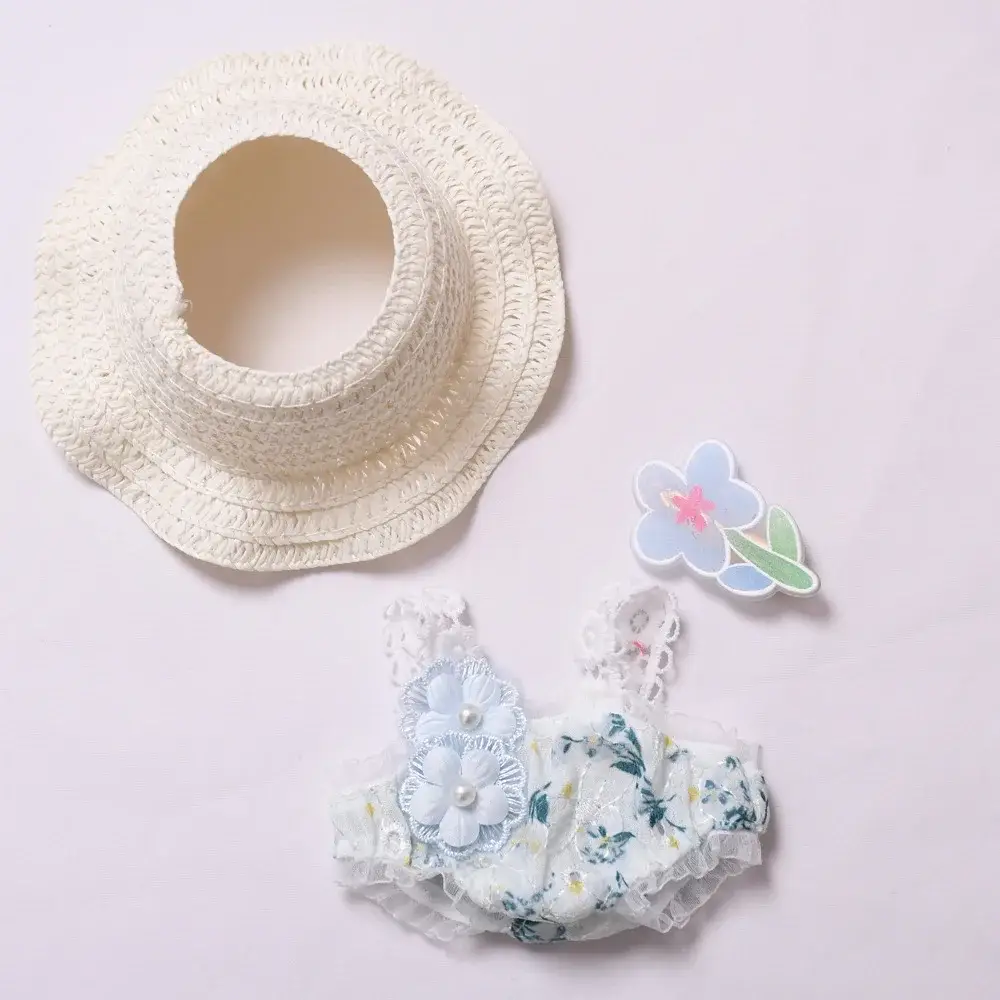 17cm Labubu doll clothes summer floral dress and hair clip set