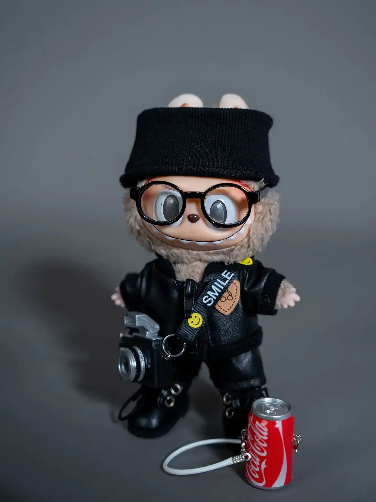 17cm Labubu doll clothing set black leather jacket and pants