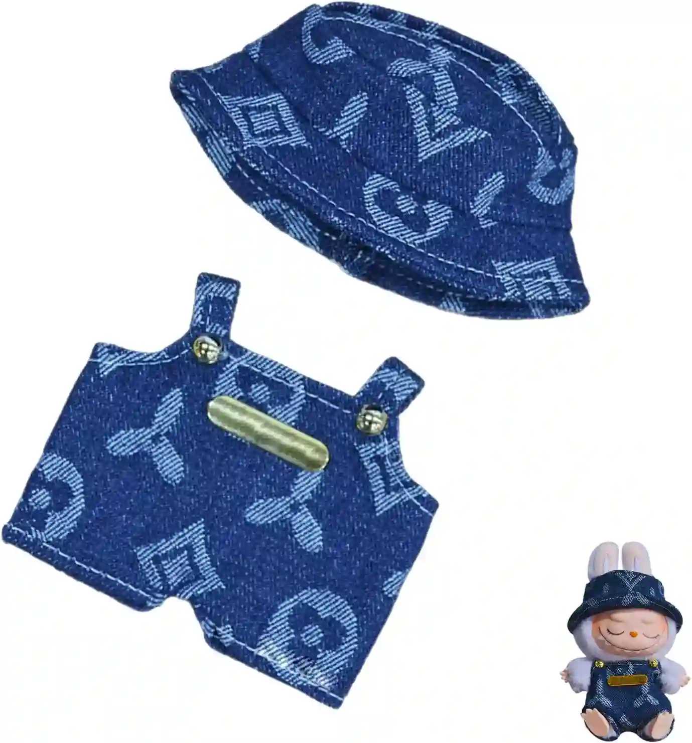 17cm Labubu doll clothing set with adjustable denim overalls