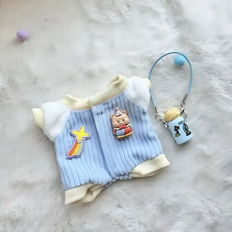 17cm Labubu doll corduroy jumpsuit outfit pastel blue