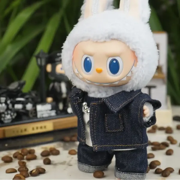 17cm Labubu doll cowboy denim outfit with white t shirt