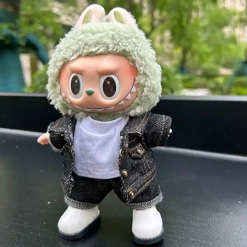 17cm Labubu doll denim outfit set cowboy style clothes
